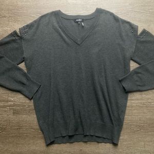 DKNY Sweater Cold Shoulder Studded Charcoal Grey Size Medium